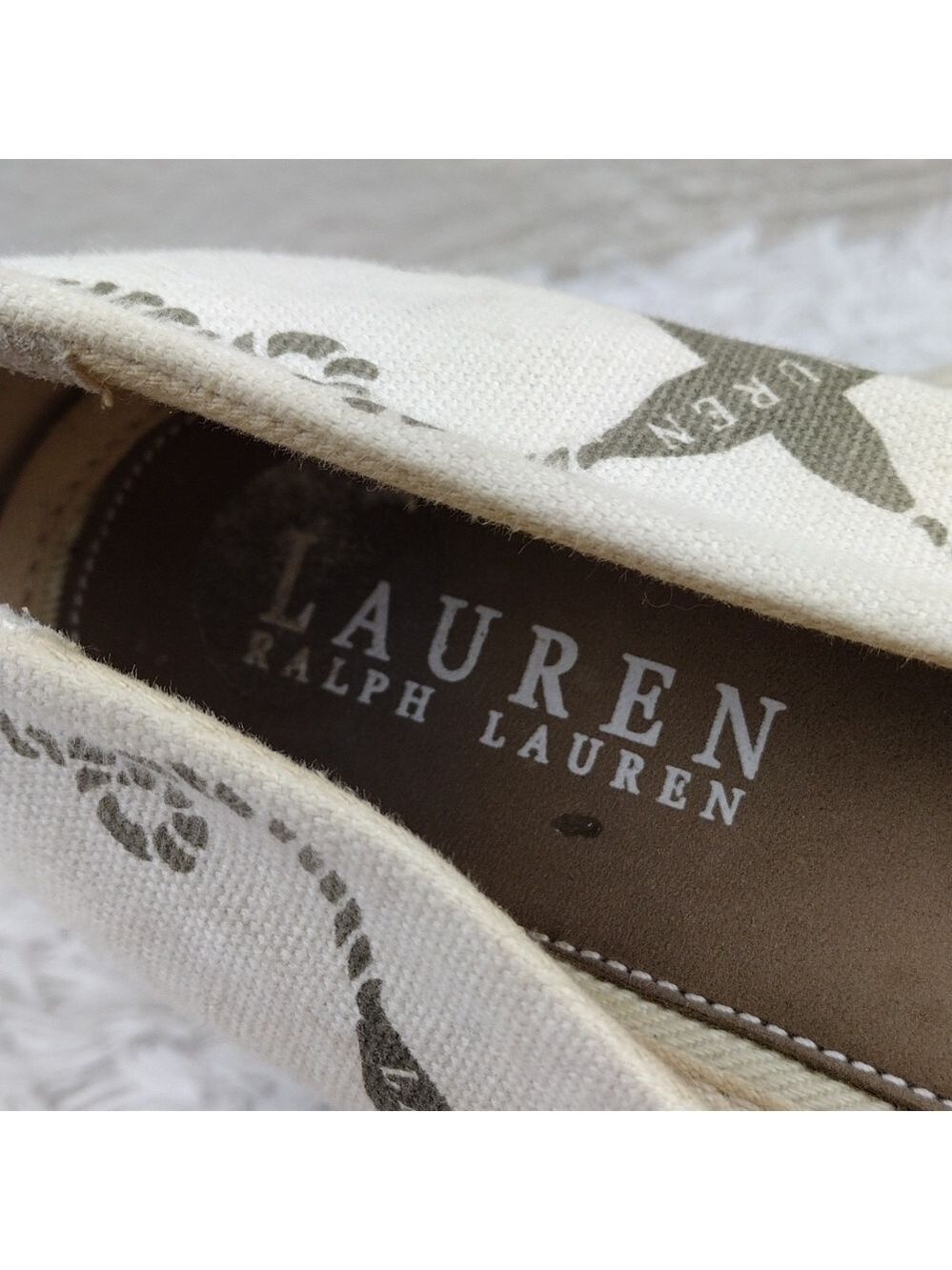 LAUREN Ralph Lauren Emilia Cream Canvas Nautical Slip On Flats 802077018 - Picture 8 of 14